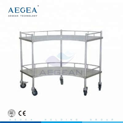 AG-SS007 Phẫu Thuật phòng cụ kim loại khung fan shape bệnh viện cung cấp xe với hai kệ
